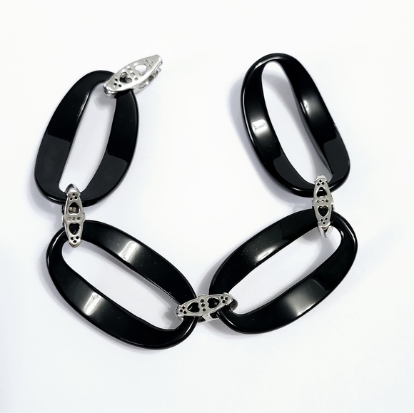 Silver & Black Ceramic Bracelet 8" - Picture 10 of 10